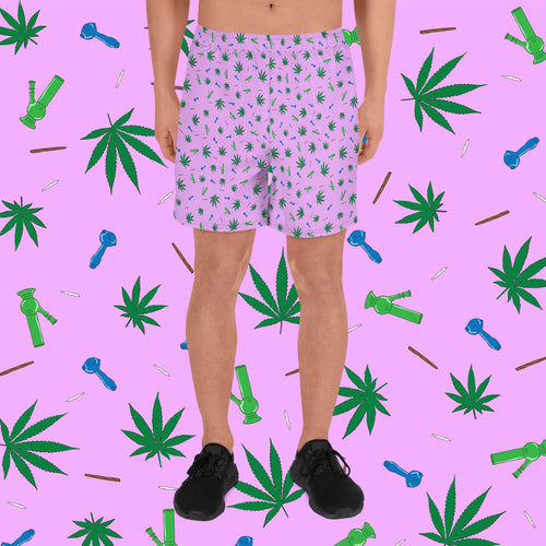 Weed Leaf, Pipes, Blunts, Bongs, & Joints All Over Print Shorts - Pink