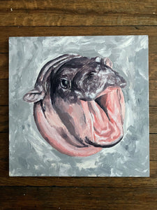 ORIGINAL PAINTING MOO DENG BABY HIPPO PORTRAIT