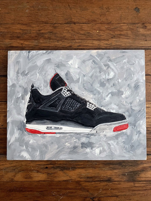 ORIGINAL PAINTING NIKE AIR JORDAN 4 BRED SNEAKERS