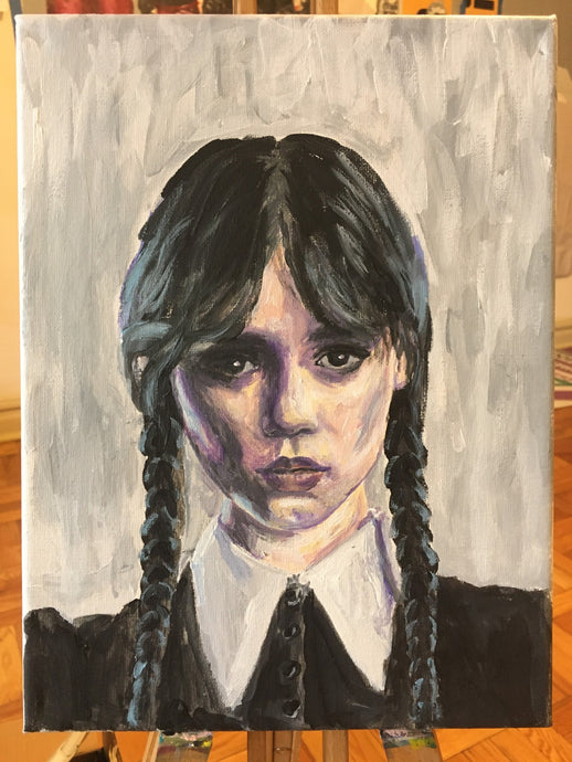 ORIGINAL PAINTING WEDNESDAY ADDAMS JENNA ORTEGA PORTRAIT