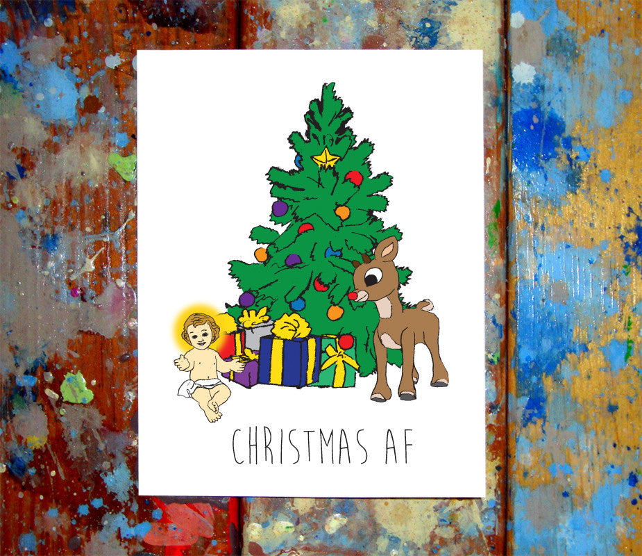 Baby Jesus & Rudolph Christmas AF Card