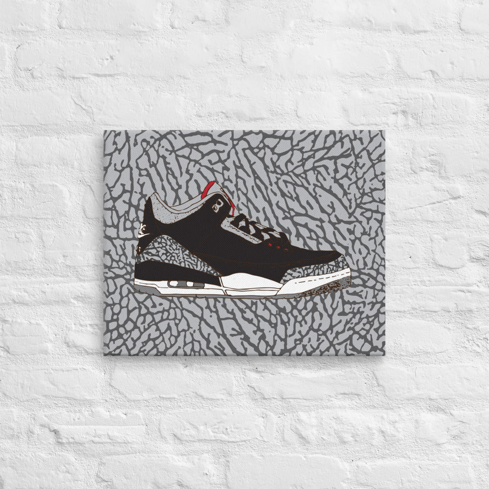 AIR JORDAN 3 BLACK CEMENT SNEAKER ART CANVAS PRINT