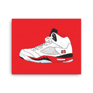 AIR JORDAN 5 FIRE RED SNEAKER ART CANVAS PRINT