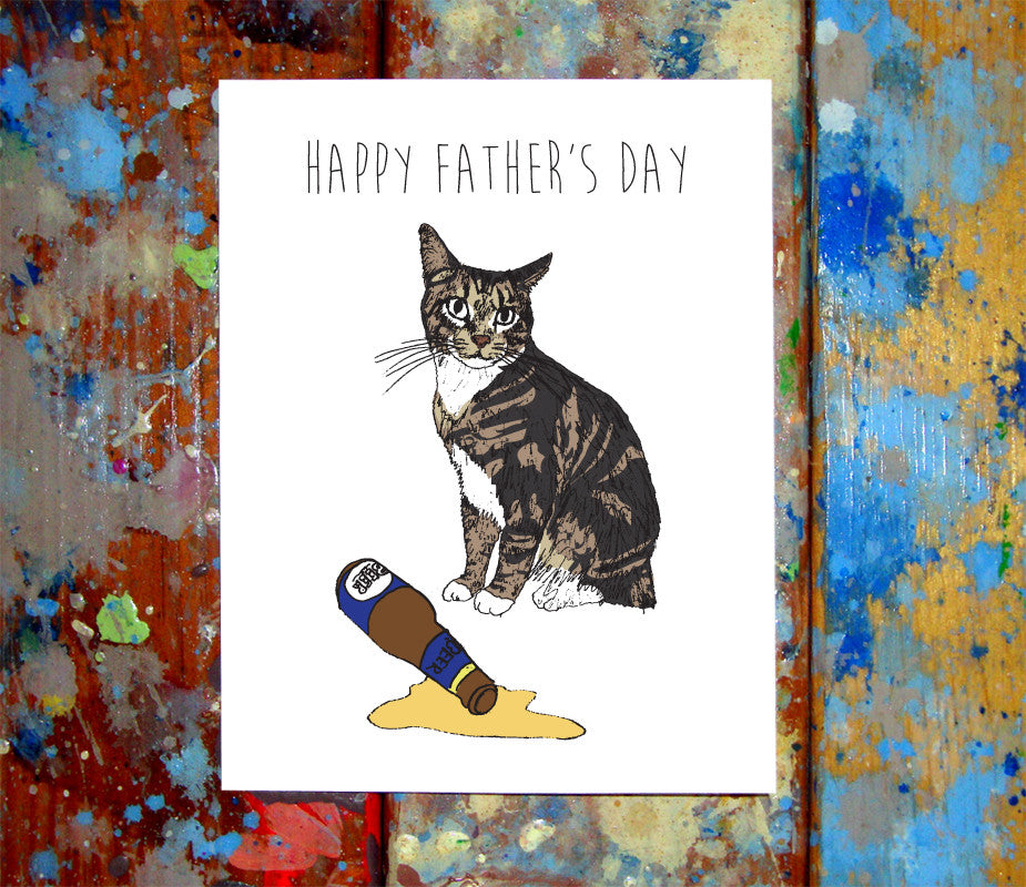 Cat Spilled Beer Father's Day Greeting Card