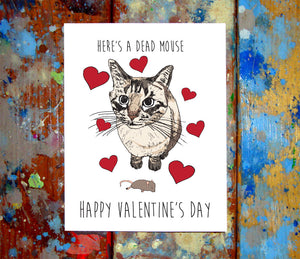 Cat Dead Mouse Present Valentine Card