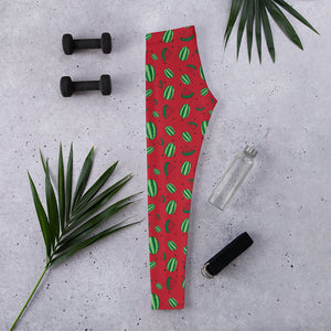 Watermelon All Over Print Leggings - Red